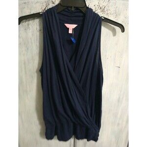 Lilly Pulitzer V-neck Sleeveless Blouse Navy Blue Sm Boho Cottagecore Feminine